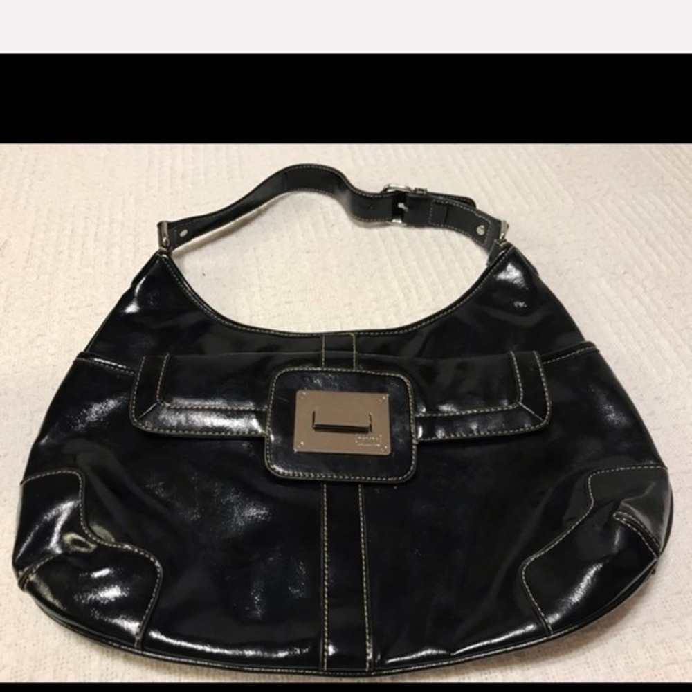 MERONA black womens shoulder bag w/zebra interior